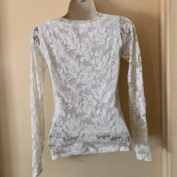 Cream lace long sleeve top size S - Picture 4 of 8